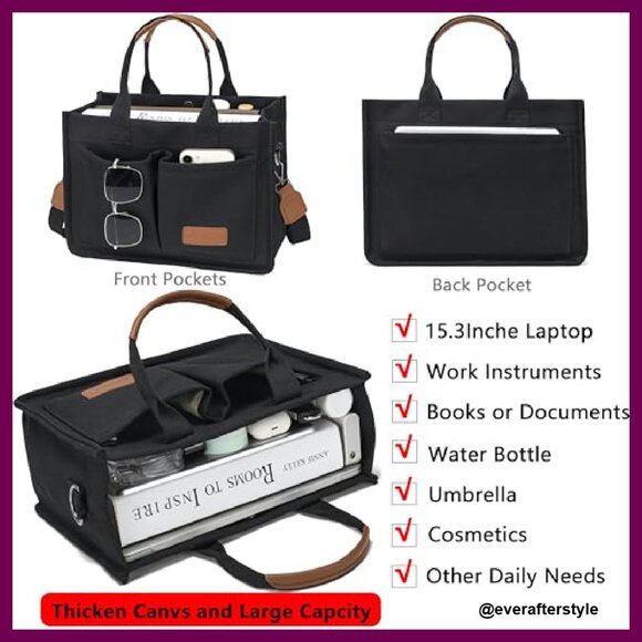 Canvas Tote Bag Large Capacity Work Laptop Travel Purse Chic Minimal - Picture 5 of 8